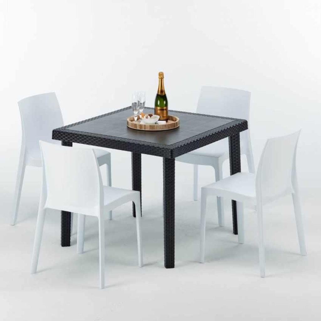 Schwarz Quadratisch Tisch und 4 Stühle Farbiges Produktbild 