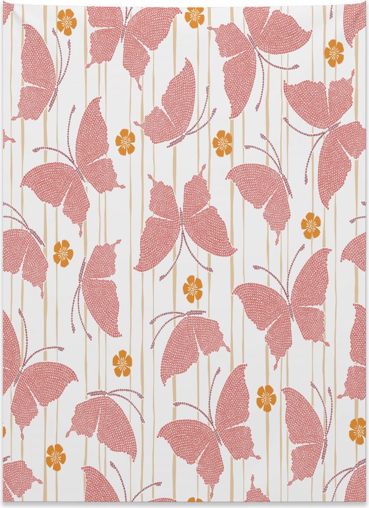 Abakuhaus Schmetterling Wandteppich, Flower Dots Kunstvoll aus Weiches Mikrofaser Stoff Kein Verblassen Klare Farben Waschbar, 110 x 150 cm, Orange...