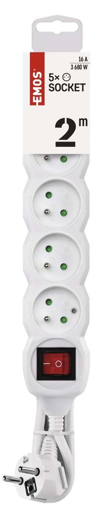 5‐fach Steckdosenleiste mit Schalter – 2 m EMOS