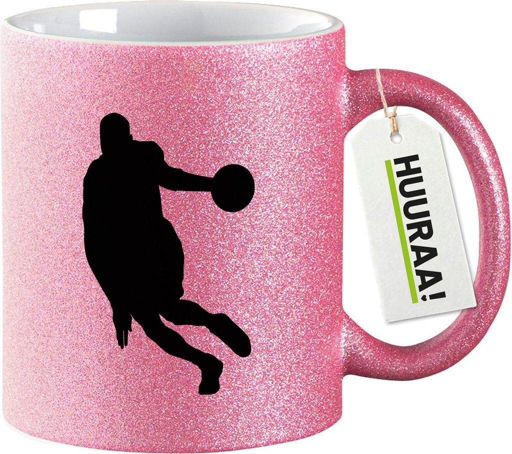 Huuraa Glitzertasse Basketball Silhouette 330ml Pink Keramik Kaffeebecher Geschenkidee
