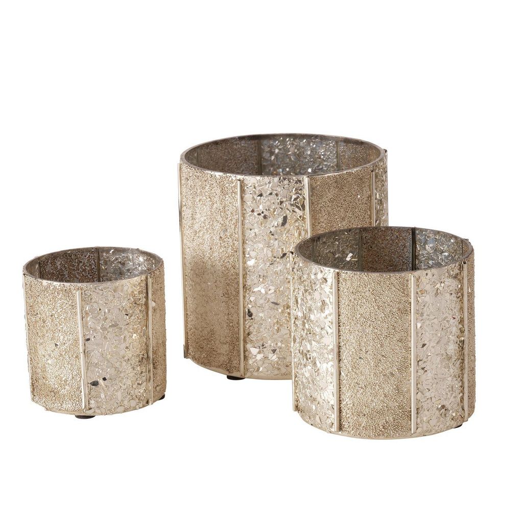 3tlg Set Windlicht Belliani rund 3 Größen Gold Kerzen-Ständer Teelicht-Halter