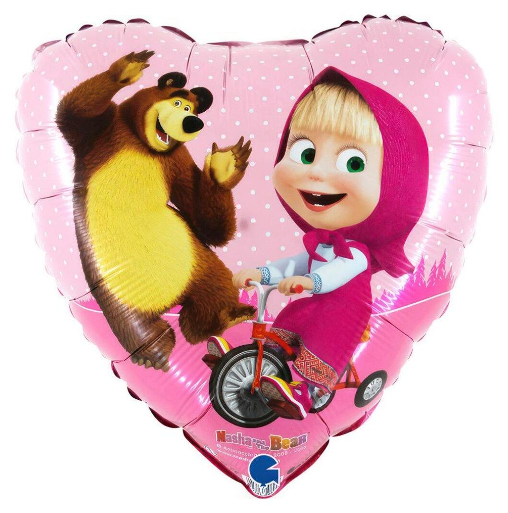 Pallone in foil Masha e Orso, cuore - 46 cm Grabo Immagine del prodotto 