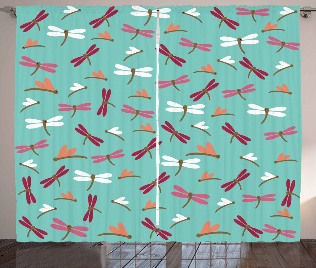 ABAKUHAUS Libelle Rustikaler Gardine, Doodle Cartoon-Tier, Schlafzimmer Kräuselband Vorhang mit Schlaufen und Haken, 280 x 245 cm, Mehrfarbig