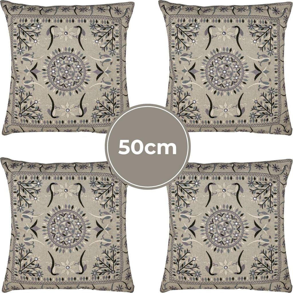 Marrakesch 4er Set Kissenbezug Kissen 50x50 cm groß | Sofakissen Kuschelkissen aus Baumwolle bestickt als Wohnzimmer Deko auf dem Sessel & Sofa | ...