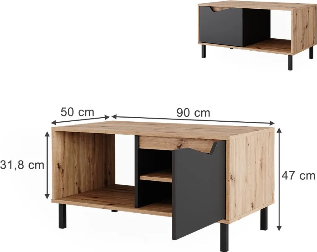 Table basse Vicco Marelle Anthracite et Artisan 90x50 cm - Modèle 57858 - 3