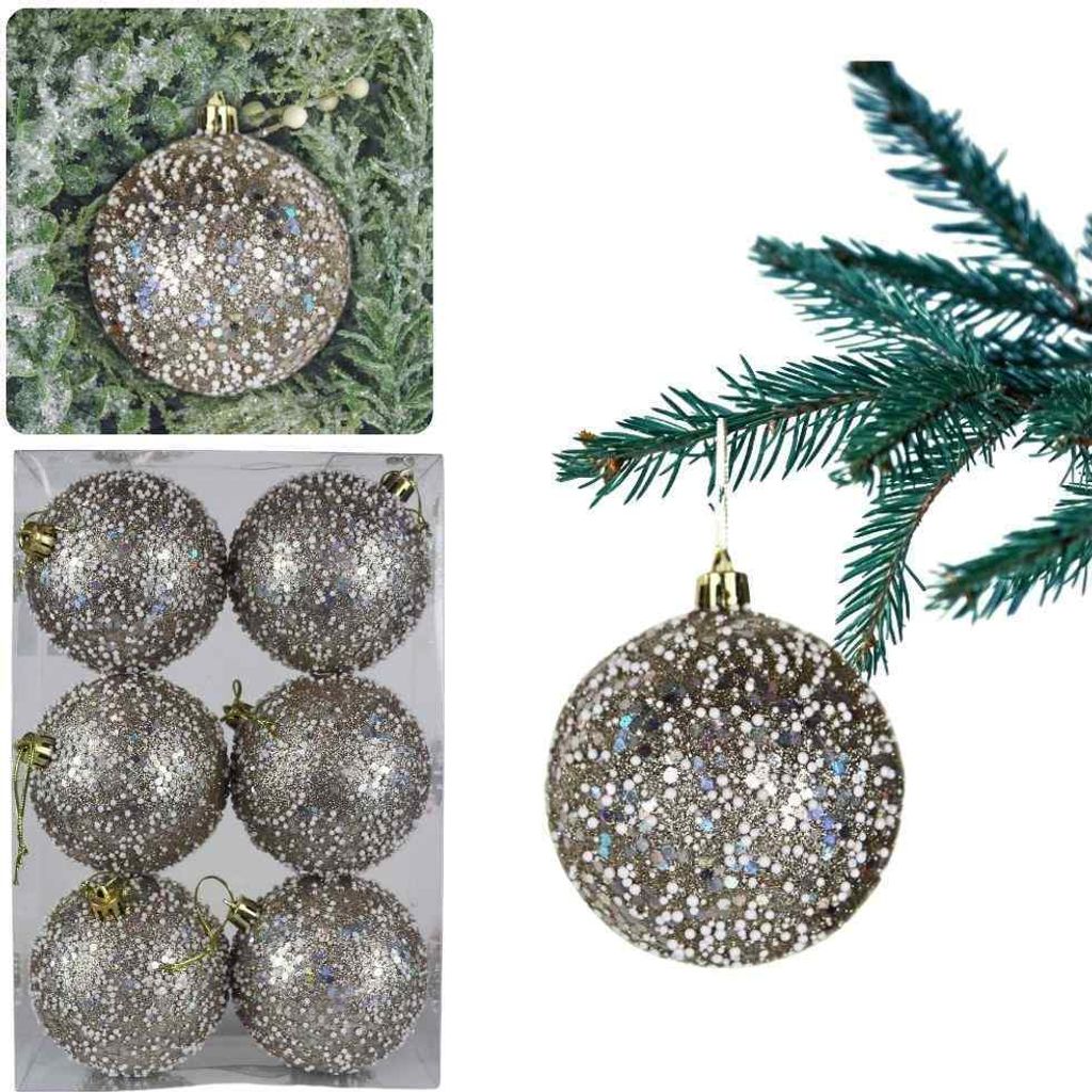 DOMAREX Weihnachtsbaumkugeln Set 6 Stück, Goldene Weihnachtskugeln, Bruchsicher, Kunststoff, Perfekt für Weihnachtsdeko - Champagnerfarben
