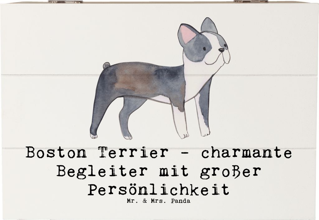 Mr. & Mrs. Panda Holzkiste Boston Terrier Begleiter 22 x 15 cm - Weiß - Geschenk, Holztruhe, Hunderassen, mutiger Hund, geschenkkiste, treue Freun...
