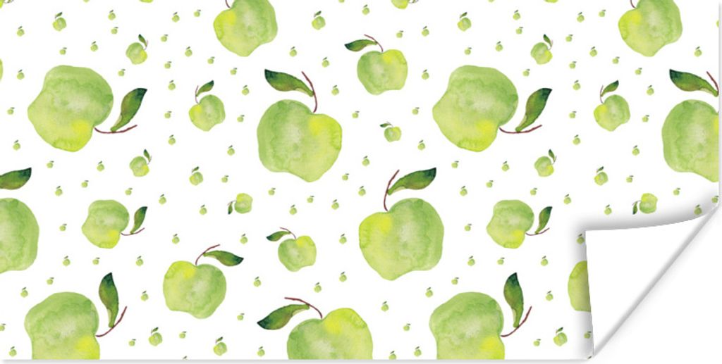 MuchoWow Poster Äpfel - Grün - Schablonen 40x20 cm - Poster für die Wand - Poster Schlafzimmer
