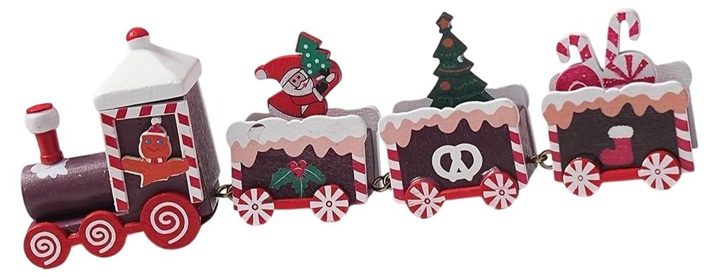 Weihnachtszug-Dekoration, festlicher Mini-Holzzug als Tischdekoration, Weihnachtszug-Mittelstück für Kaminsims und Esstisch, frohes neues Jahr!