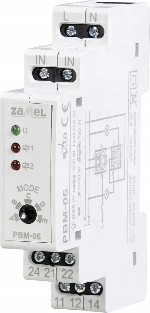 Relais PBM-06 EXTA Zamel 16A 230V avec deux sorties de commande cycle