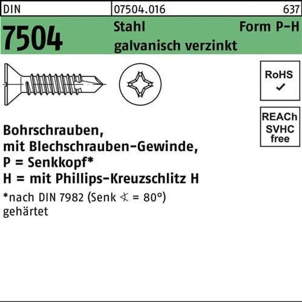 Reyher Bohrschrauben DIN 7504 Stahl P 6,3x45 -H galv. verzinkt, SEKO (250)