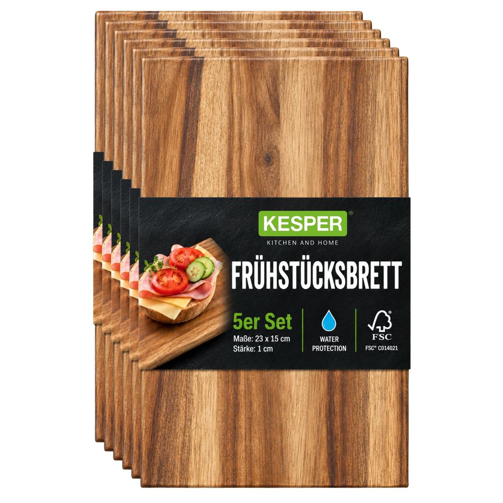 KESPER Frühstücksbrett, 5er Set, Akazie, 23x15cm Produktbild 