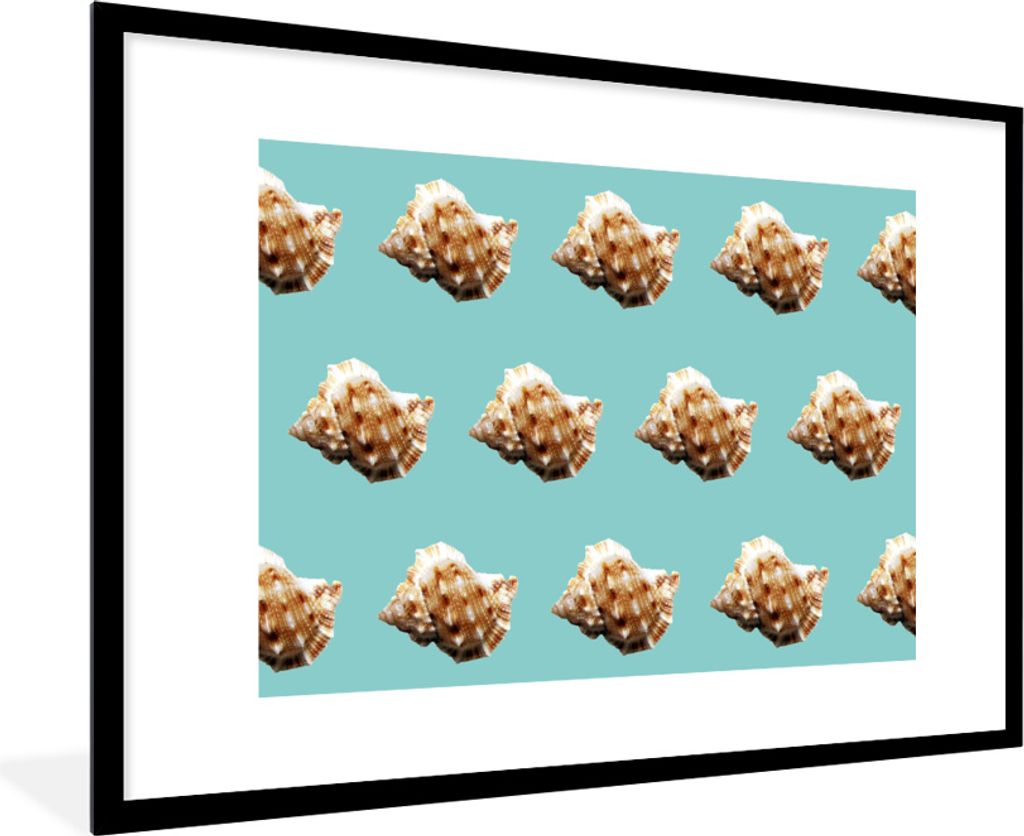 MuchoWow MuchoWow Gerahmtes Poster Muscheln - Muster - Grün 90x60 cm - Poster mit zchwarzem Bilderrahmen - Wanddekoration - Fotos