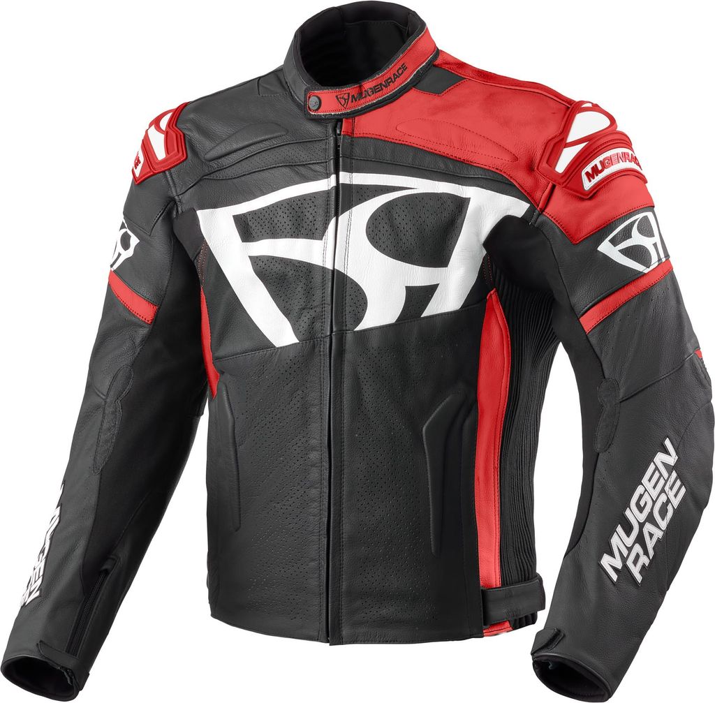 MUGENRACE Aggressore Motorrad Lederjacke, schwarz/weiß/rot, 50
