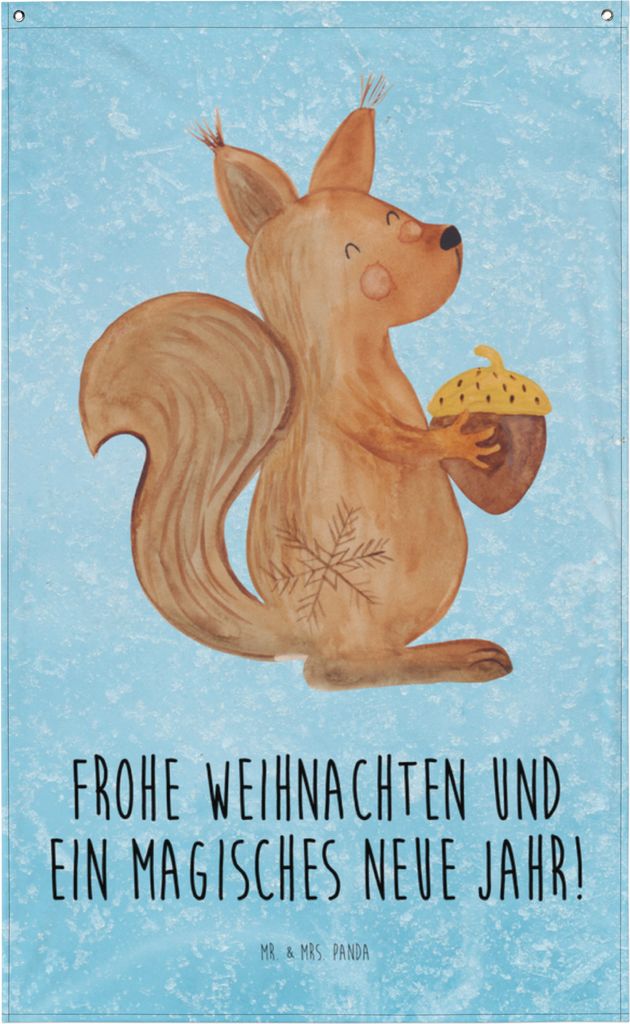 Mr. & Mrs. Panda Wandbild Eichhörnchen Weihnachten - Eisblau - Geschenk, Frohe, Vogel, Gobelin, Guten Rutsch, Stoff, Tapestry, Weihnachtsgruß, Wa...
