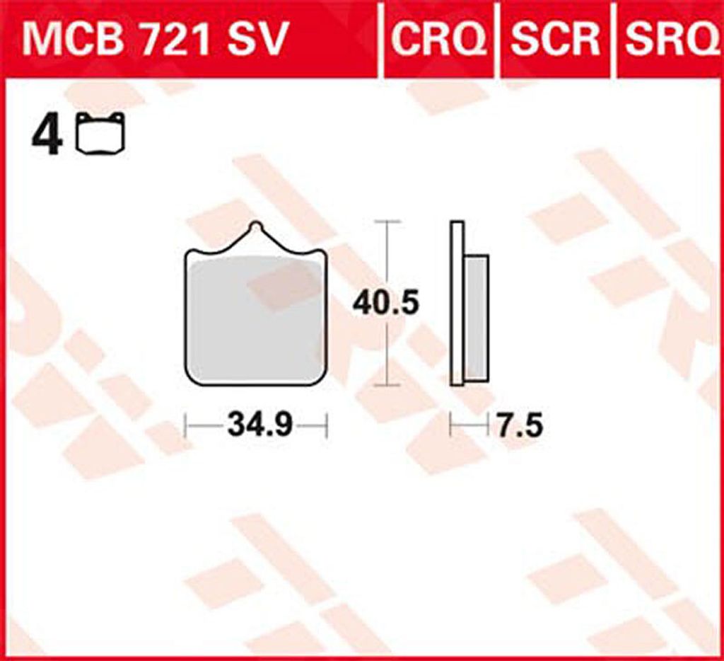 TRW Bremsbelagsatz MCB721SCR 999 H4 Speed Triple 1050i 515NJ TRK 502 P16 RSV1000R RR SM450R D