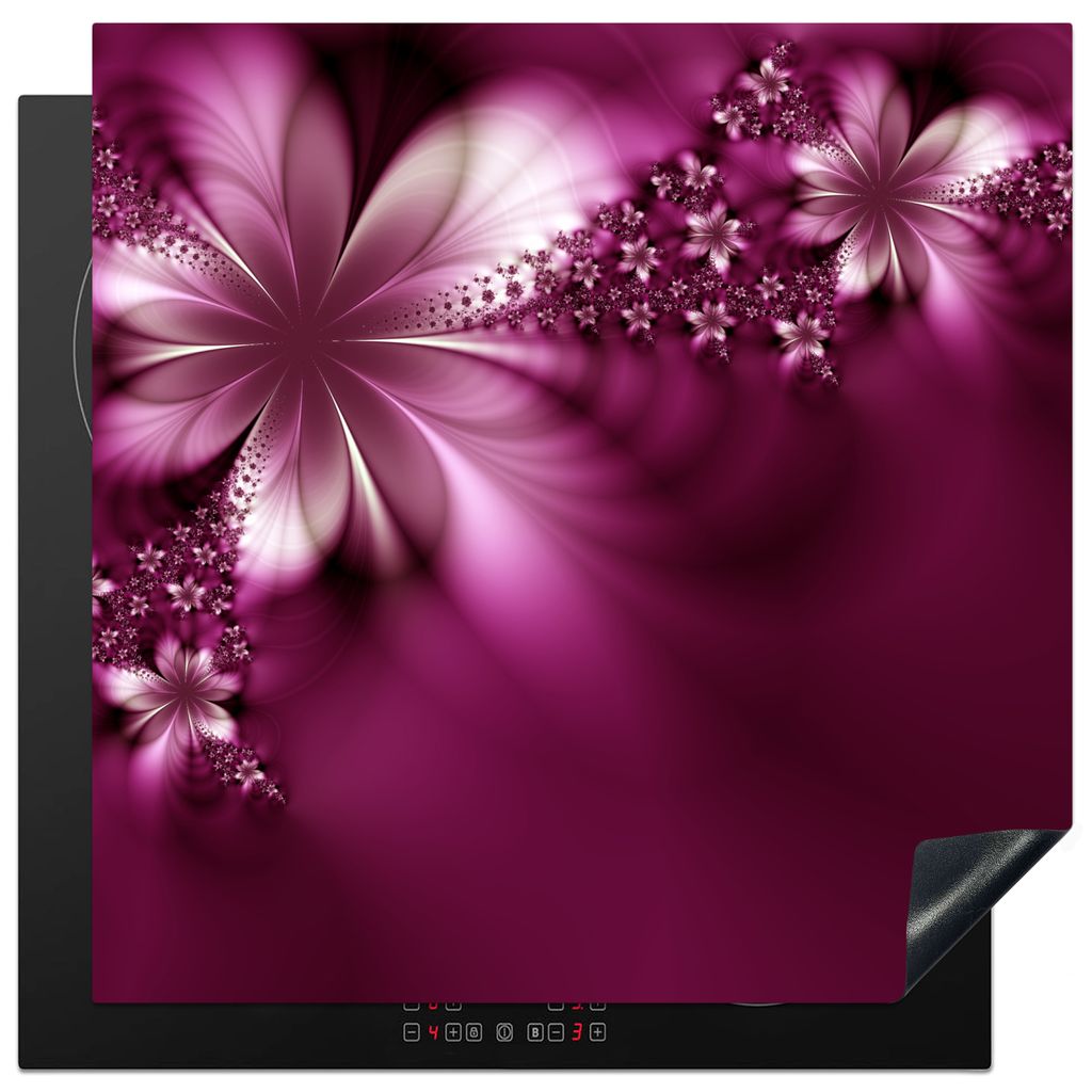 KitchenYeah Herdabdeckplatte Rosa - Blumen - Abstrakt , 78x78cm, Küche Deko, Glaskeramikkochfeld Herdabdeckung, Abdeckplatte fùr Kochfeld