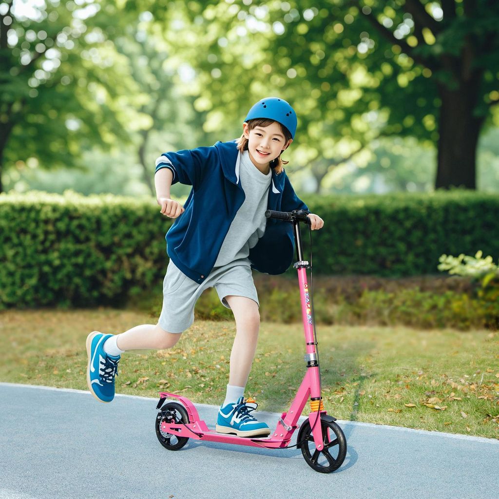 Verstellbarer Kinderroller mit Bremsen, Pink, Alter 6-12