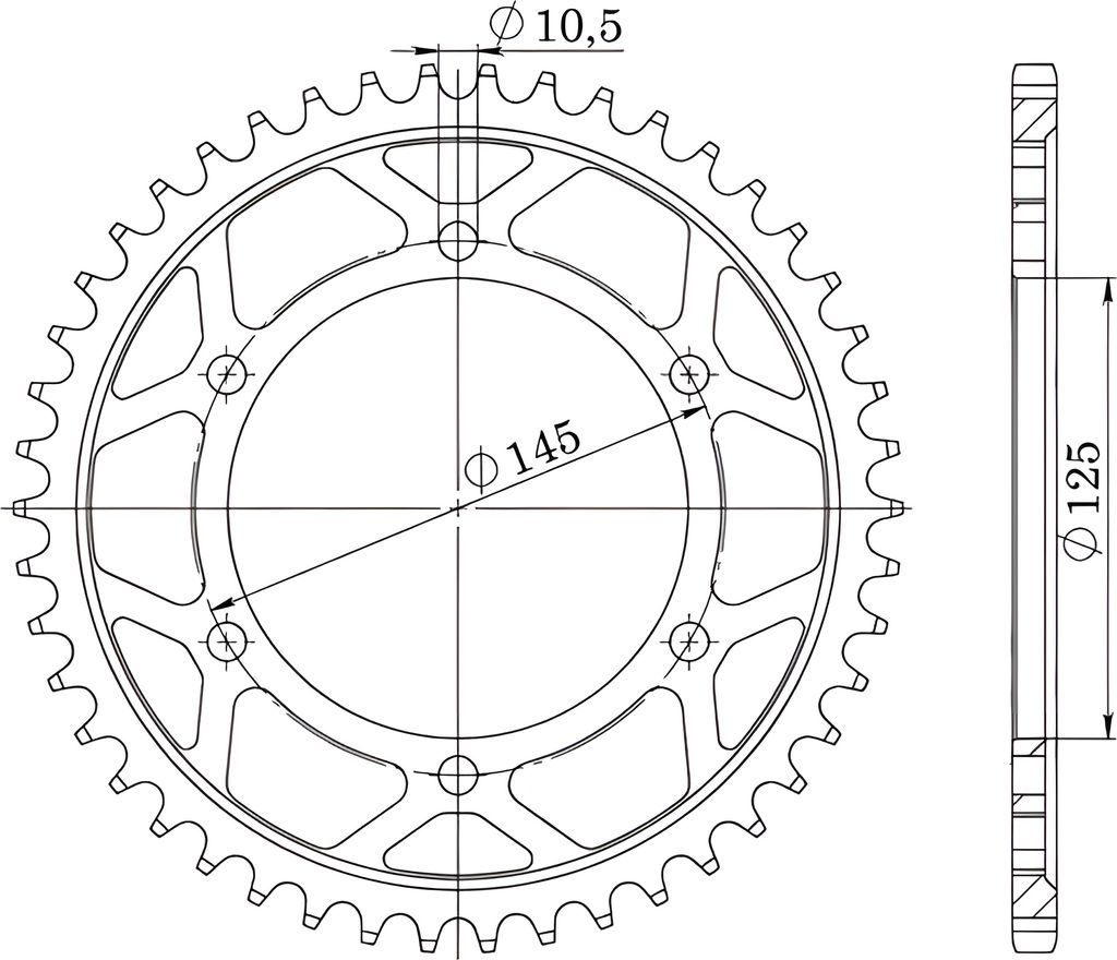 Stahl-Kettenrad Supersprox 530 - 43Z (schwarz) RFE-865:43-BLK|ID 125,0 LK 145,0 6-Loch