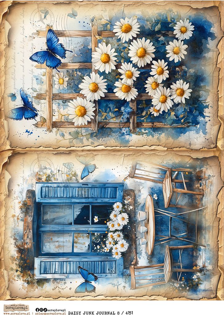 Reispapier Decoupage Bastelpapier A4 - Scraplove - Daisy Junk Journal 8