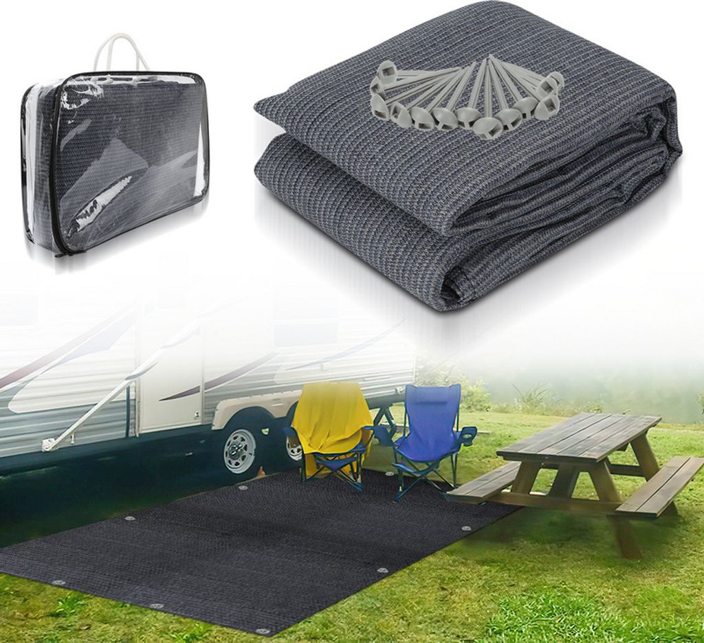 Jopassy Zeltteppich 300X300cm Vorzeltteppich Campingteppich Outdoor Teppich Vorzeltboden Zeltunterlage Zeltboden für Zelt Wohnmobil Blau-grau