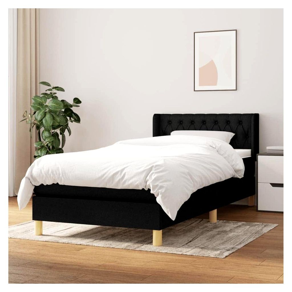 Lattenrost mit Matratze, Schwarz, 90 x 200 cm, Stoff, Plattformbett, mit Lattenhalter, einfache Montage, für Schlafzimmer, Erwachsene