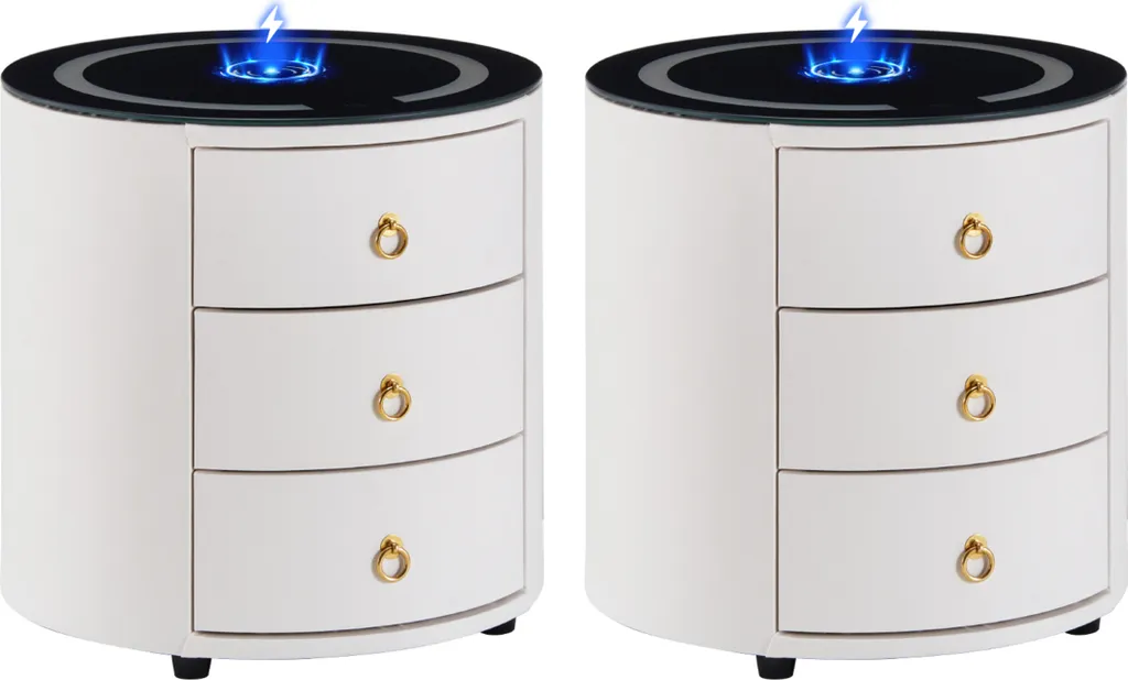 Table de nuit CLIPOP Lot de 2 avec chargeur sans fil et 3 tiroirs 46cm