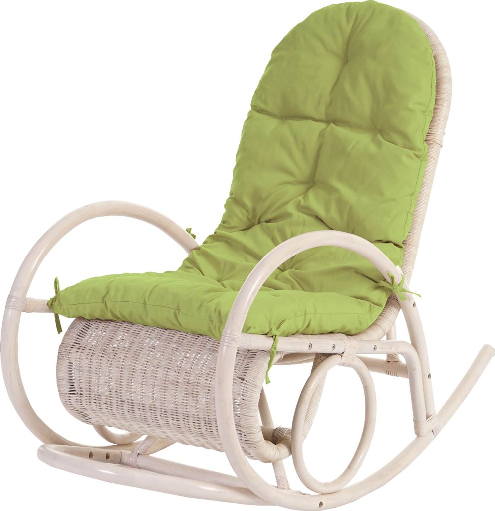 Schaukelstuhl Queluz, Schwingsessel Rattansessel, weiß Auflage grün