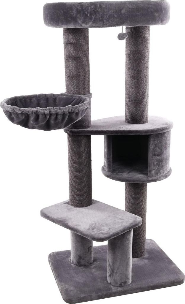 Kratzbaum Eiko, grau, 100 x 73,5 x 164 cm (B x T x H), Kratzstämme 15 cm Durchmesser, mit Hängematte