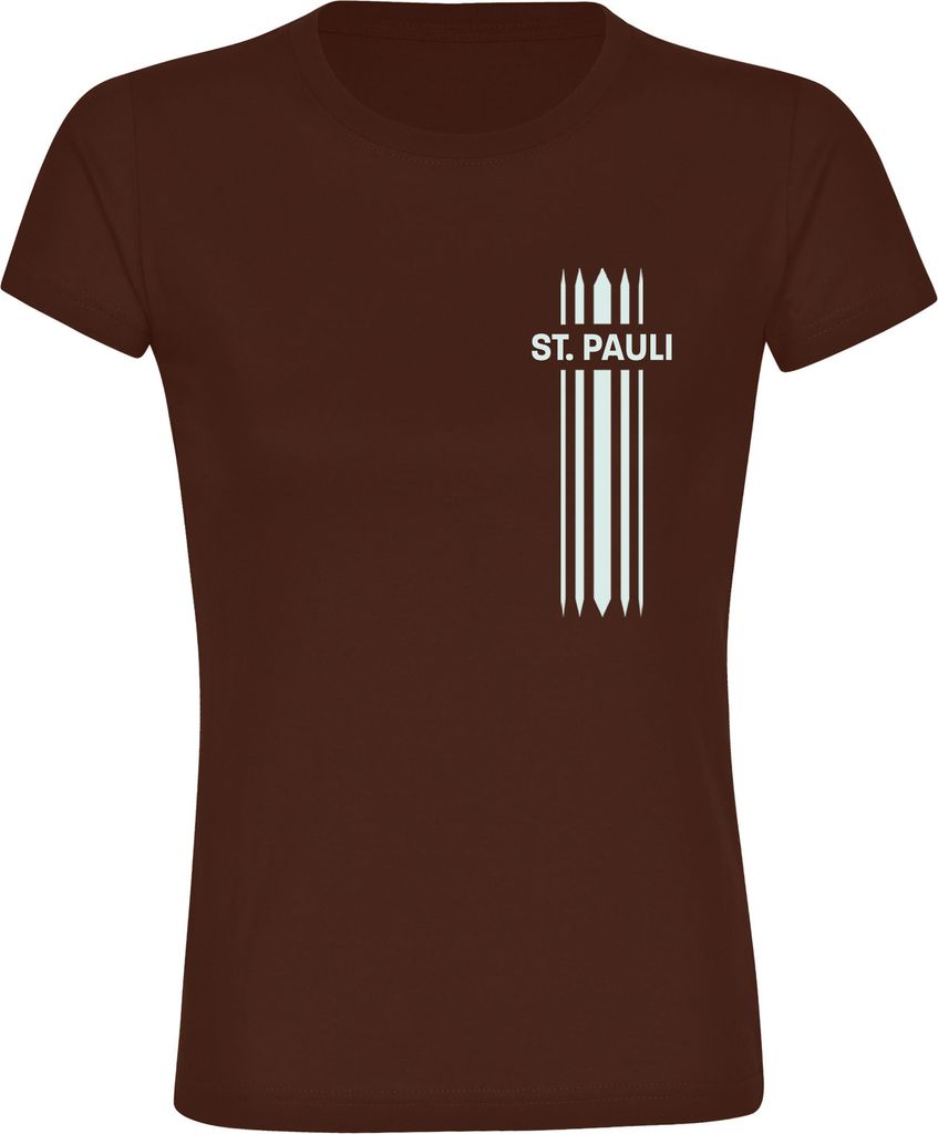 multifanshop Damen T-Shirt - St. Pauli - Streifen, braun, Größe M