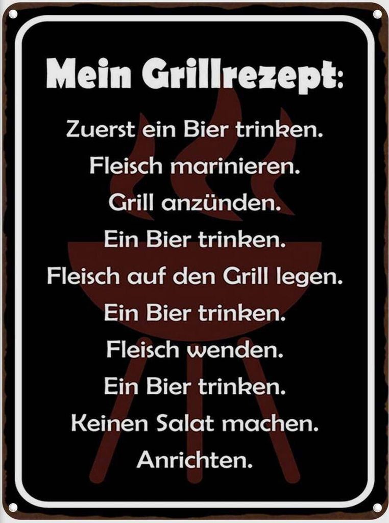 vianmo Blechschild 40x30 cm mein Grillrezept zuerst ein Bier Restaurant Küche