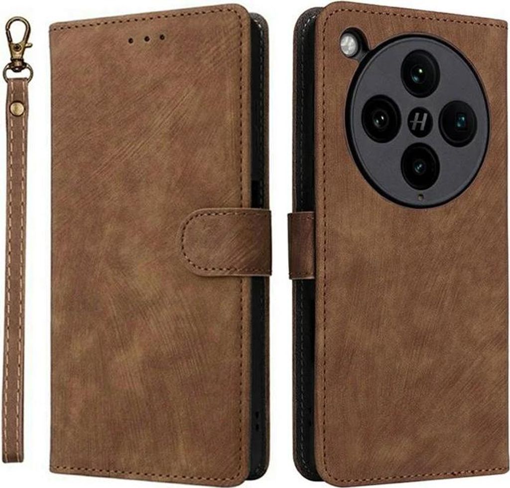 Hülle für Oppo Find X8 Pro - Phonesta Vintage Skin Book Wallet Klapphülle mit abnehmbarer Kordel - Braun