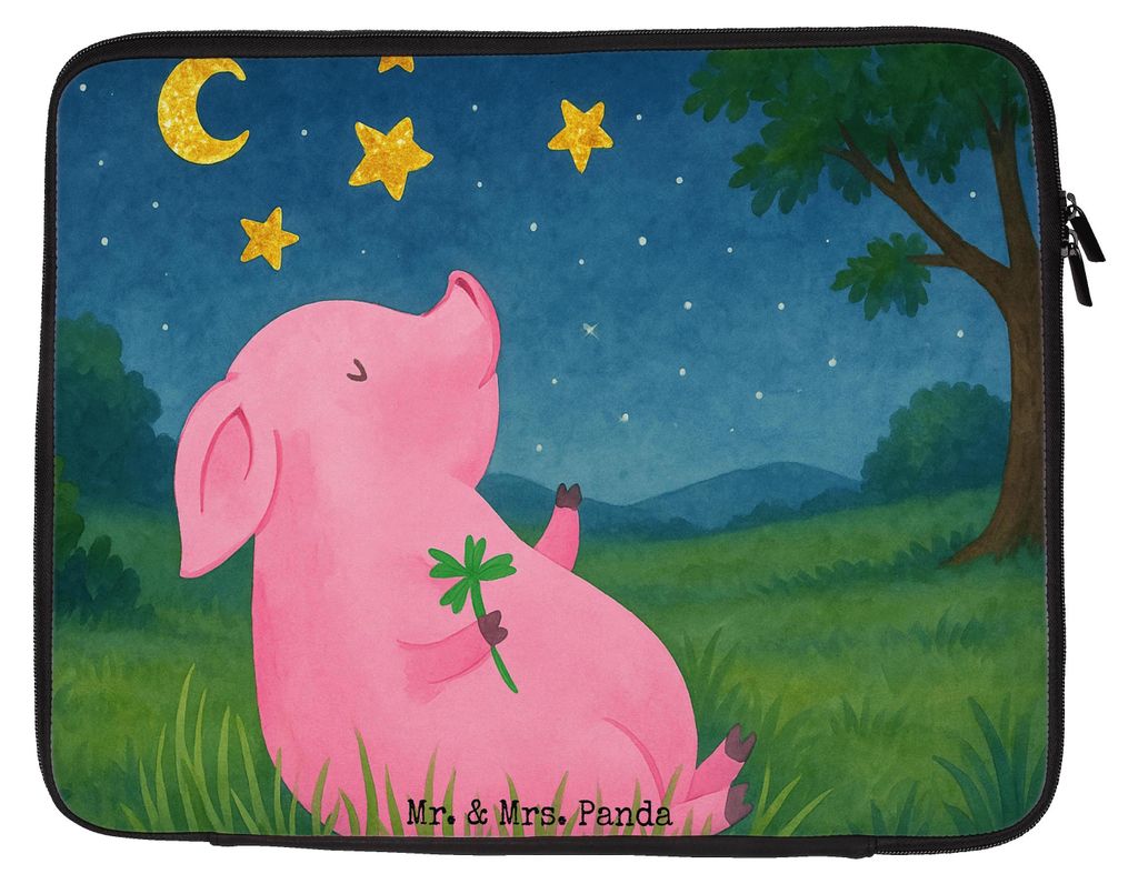 Mr. & Mrs. Panda Computertasche Schwein Glück Design 33 x 42 cm - Weiß - Geschenk, Laptop Hülle, Glücksbringer, Laptophülle, Lustige Sprüche,...