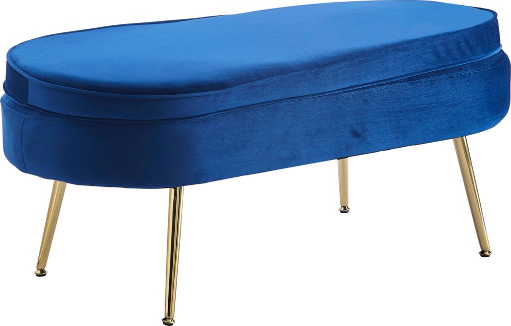 SalesFever Sitzpouf oval | Bezug Samt-Stoff | Gestell Metall goldfarben | B 99 x T 44 x H 40 cm | dunkelblau