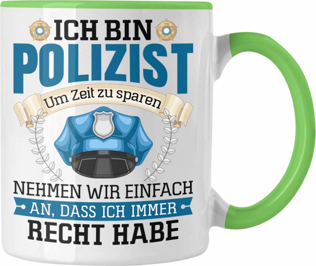 Trendation - Polizist Tasse Geschenk Lustiger Spruch Männer Bester Polizei (Grün)