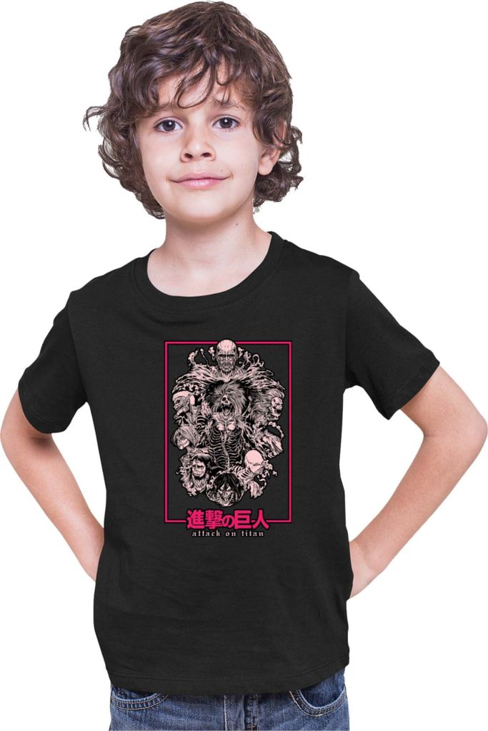 Kinder T-Shirt Japan Anime Manga Attack Anime On Titan Titans 01 Allmighty Titans, 12-13 Jahr - 152 / Schwarz
