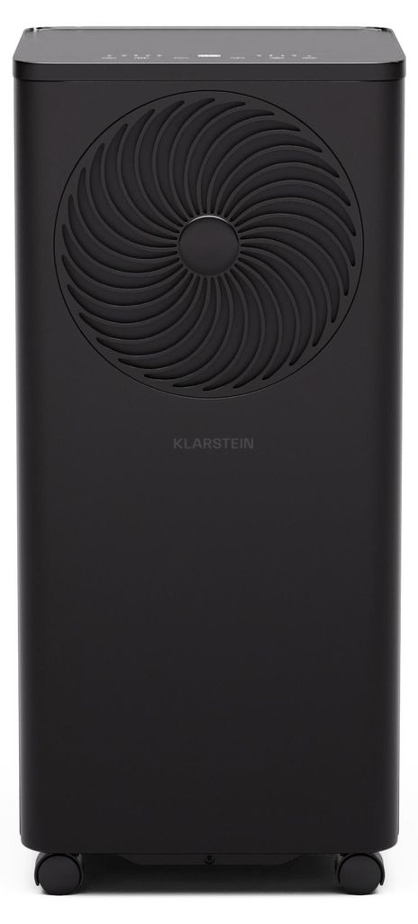 A black Klarstein air conditioner with a circular fan grille on the front.