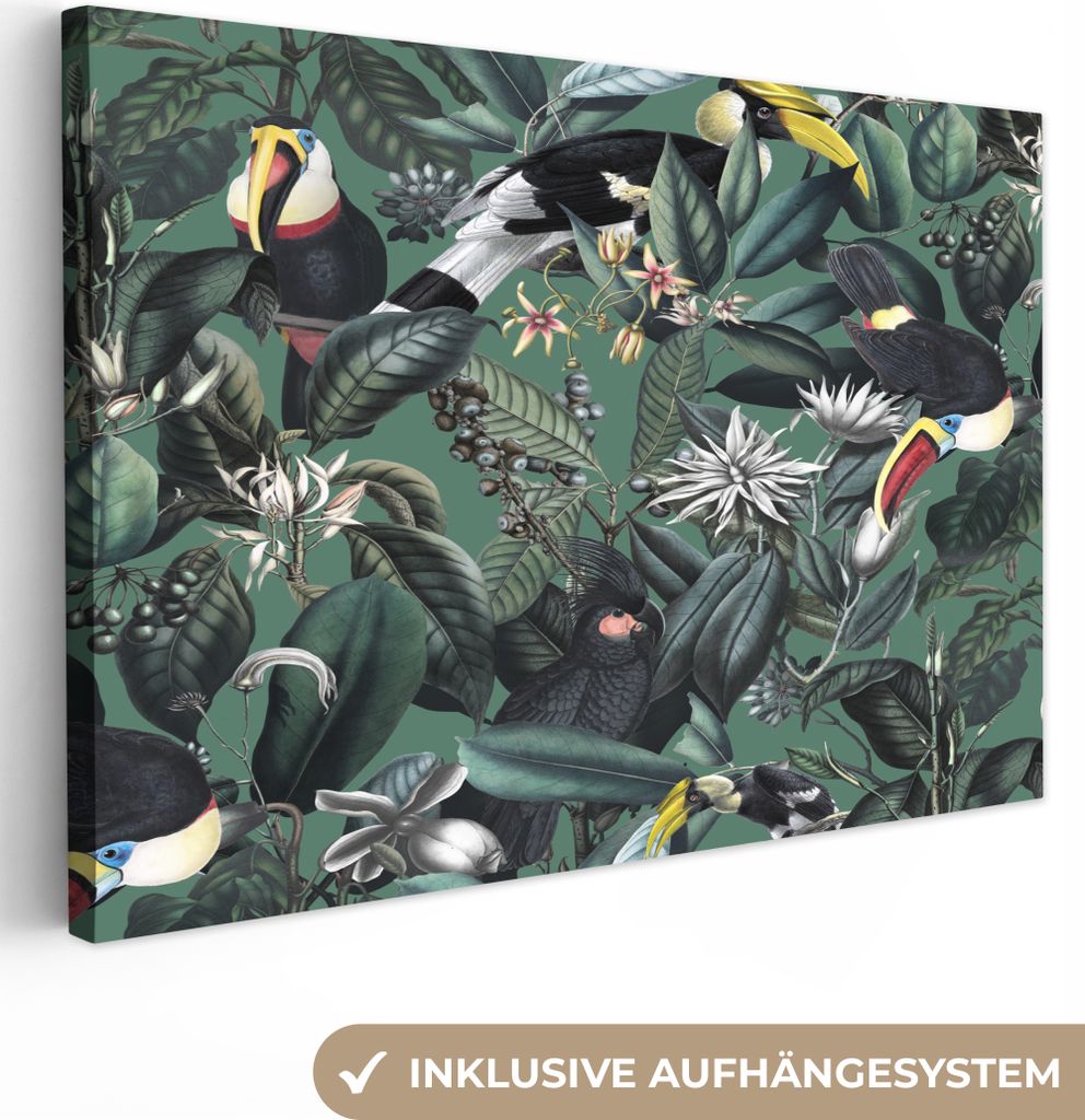 OneMillionCanvasses - Leinwandbilder - 150x100 cm, Blumen - Vogel - Collage, Wandbilder Kunstdruck Wanddekoration