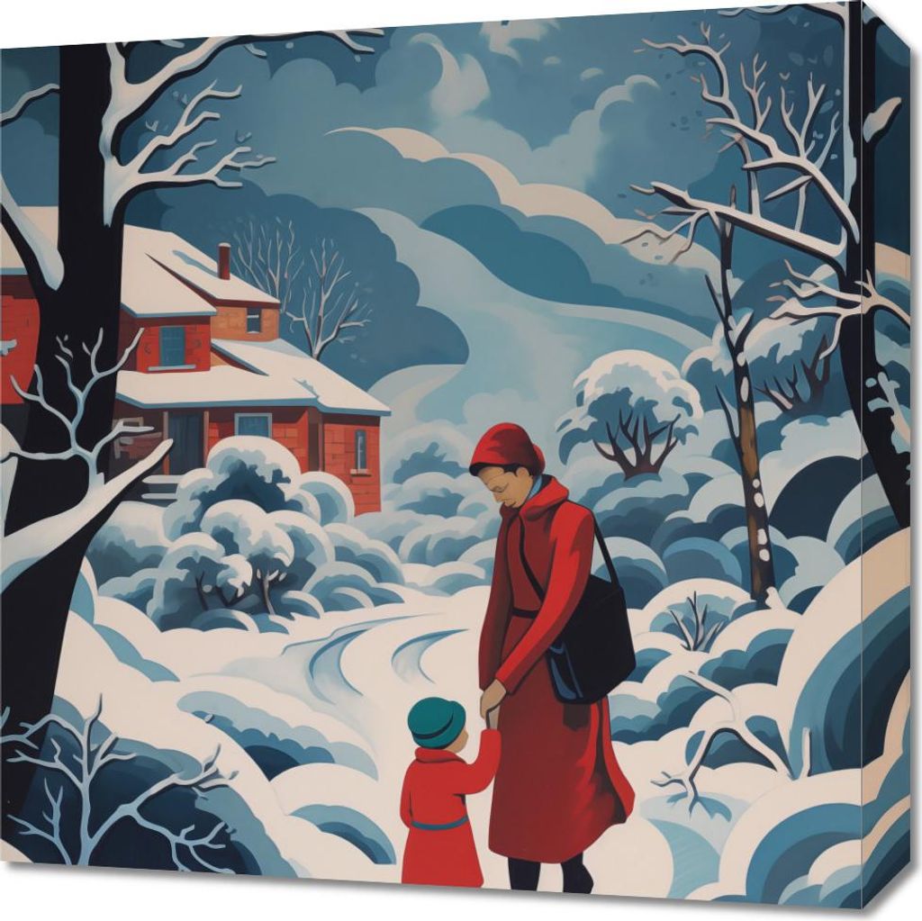 Bild 50x50cm Mutter und Kind im Schneeland