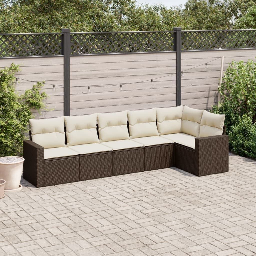 Design 6-tlg. Garten-Sofagarnitur mit Kissen Braun Poly Rattan, Gartenmöbel-Sets 2024 Neu