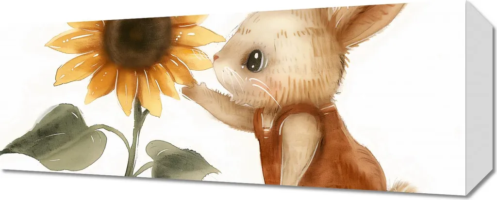 Illustration Lapin Tournesol 50 x 20 cm - Impression Haute Qualité
