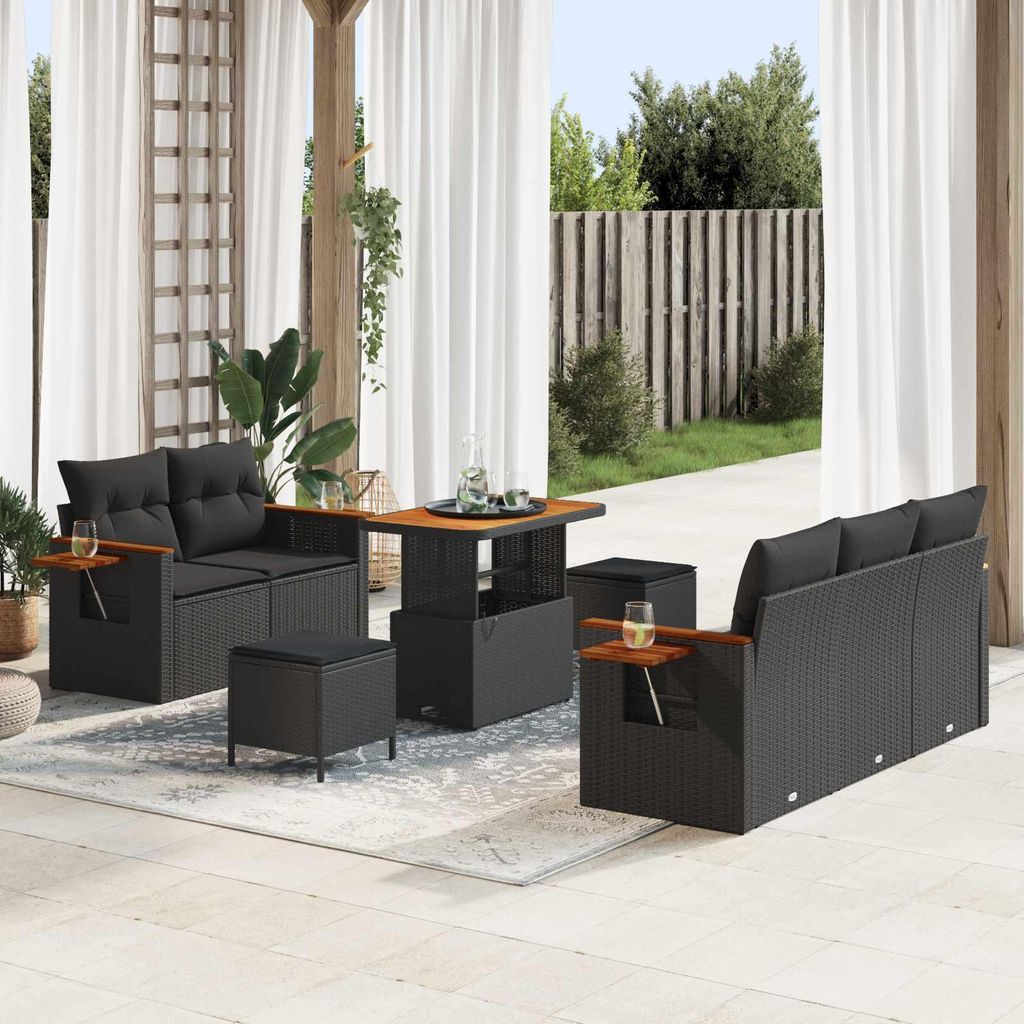 vidaXL Gartensofa-set mit Kissen 10 pcs Schwarz Poly-Rattan