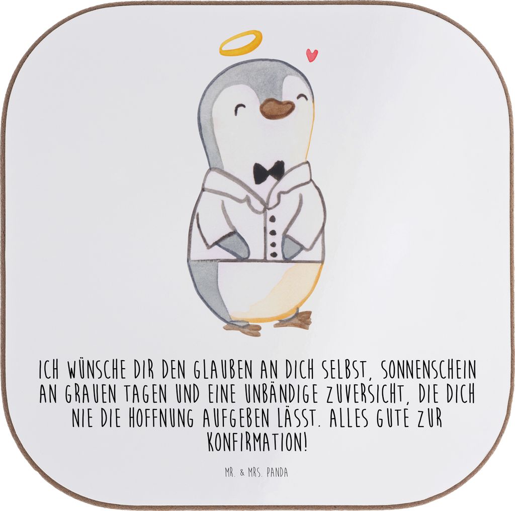 Mr. & Mrs. Panda Untersetzer für Gläser Pinguin Konfirmation Hemd - Weiß - Geschenk, gläseruntersetzer, Hoffnung, Sonnenschein, Tassen, Holzunt...