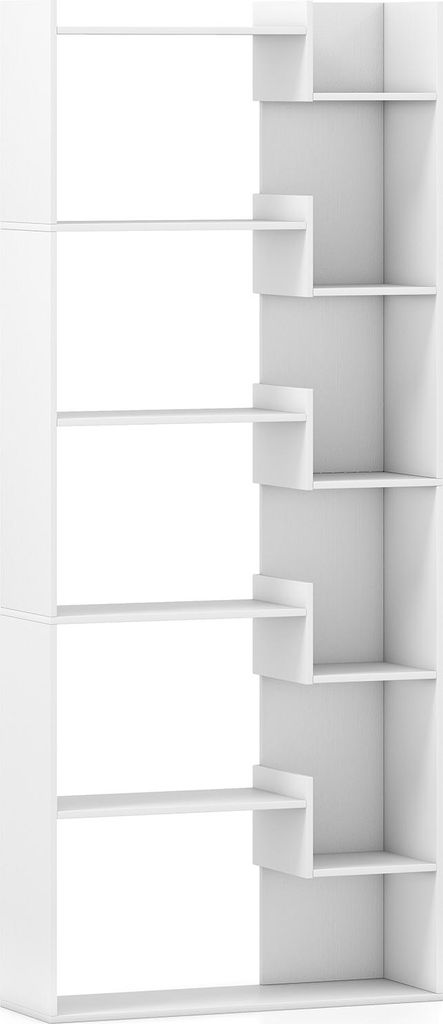 COSTWAY 6-stöckiges Bücherregal, Holzregal mit 2 Kippsicherungen, Ausstellungsregal, Standregal Aufbewahrungsregal, 69x22x163cm, weiß