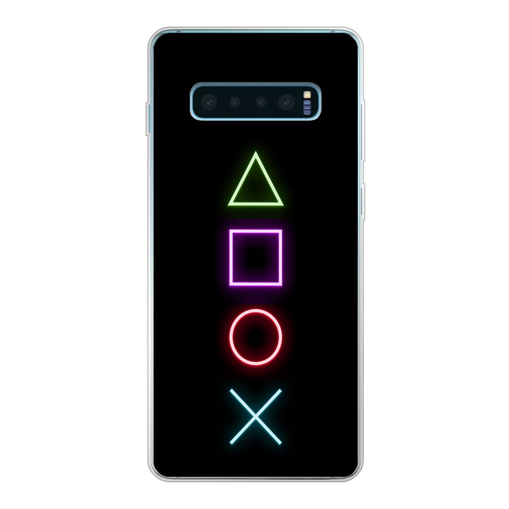 MuchoWow Handyhülle Schutzhülle Hülle für Samsung Galaxy S10 Plus Gaming - Neon - Konsole - Schwarz - Controller - Gaming Silikon Softcase Ha...