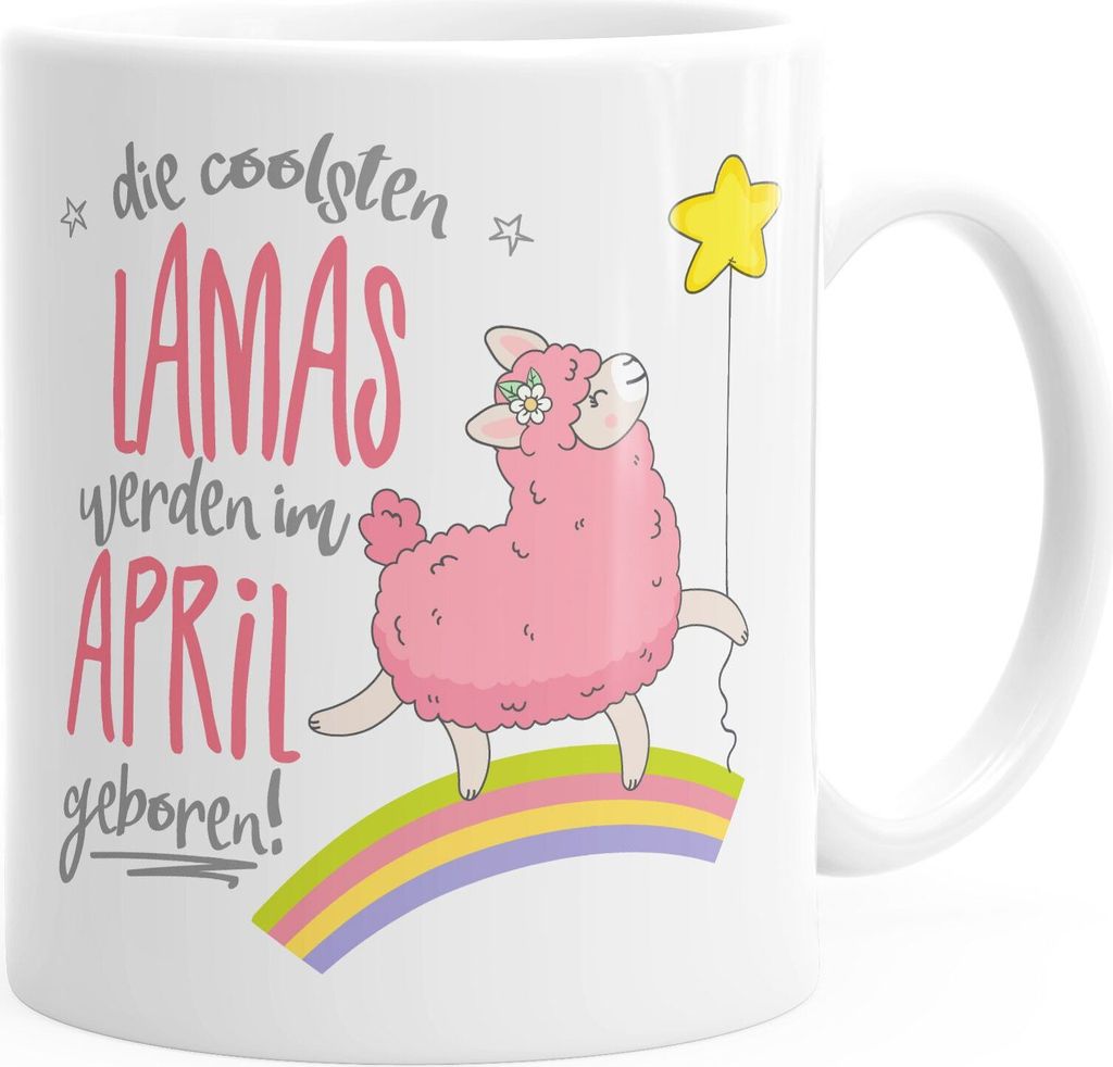 Geburtstags-Tasse Wunschmonat die schönsten Lamas werden im April geboren Geschenk-Tasse Kaffee-Tasse MoonWorks weiß unisize