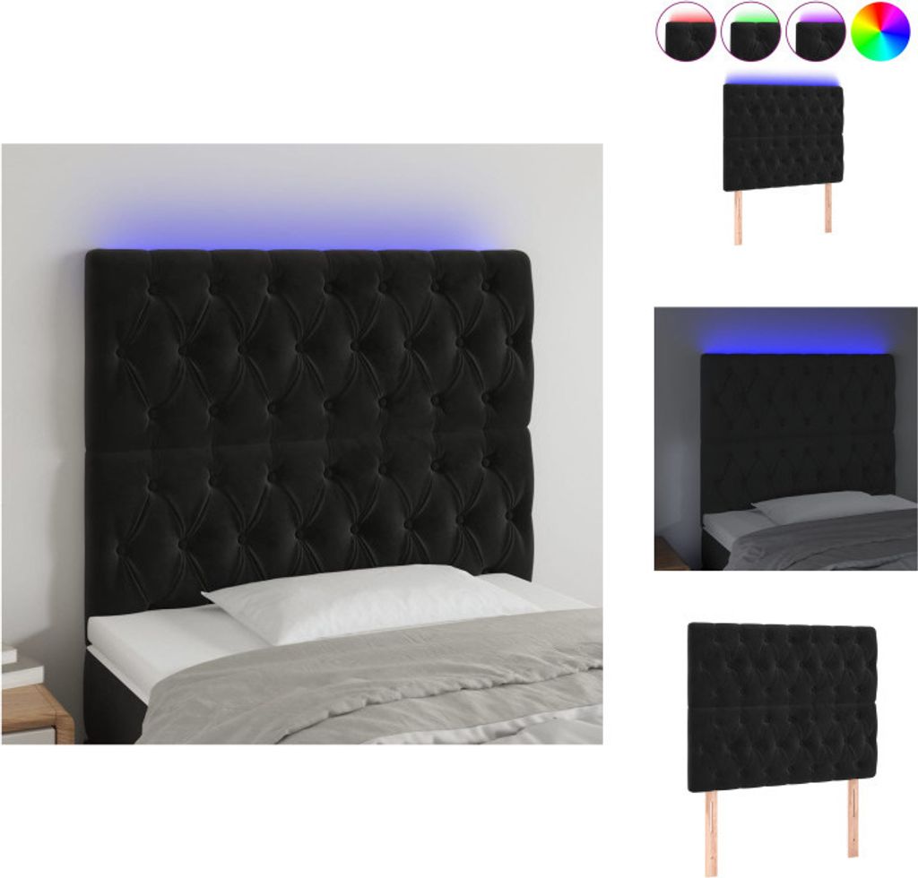 vidaXL LED Kopfteil Schwarz 100x7x118/128 cm Samt - Kopf- & Fußenden