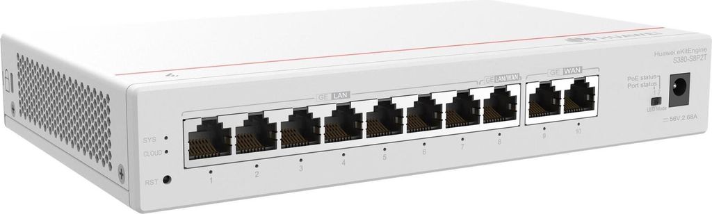 HUAWEI eKit S380 Series S380-S8P2T, Managed, Gigabit Ethernet (10/100/1000), Power over Ethernet (PoE), Rack-Einbau, 1U
