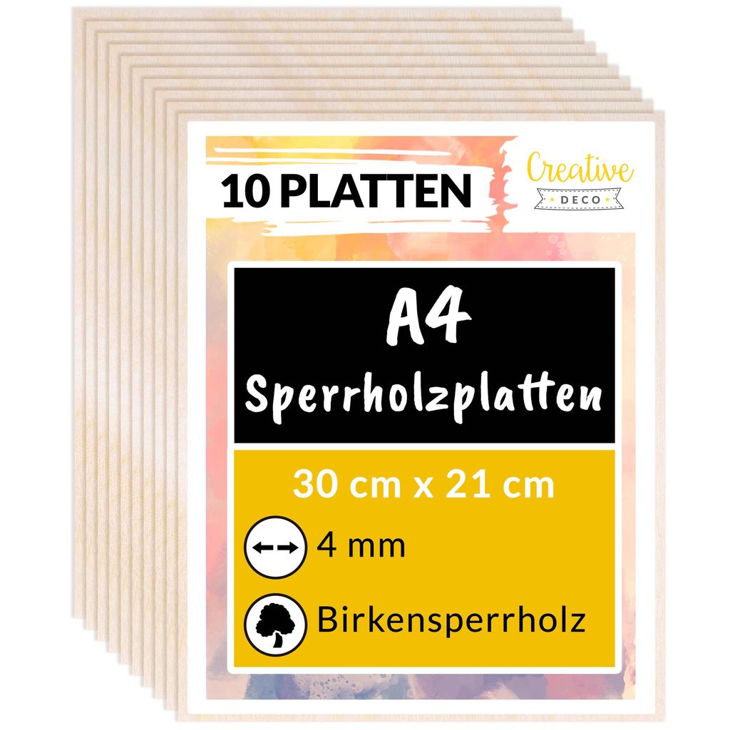 Creative Deco 10 x A4 Sperrholzplatte 4mm | 300 x 210 (+/- Produktbild 