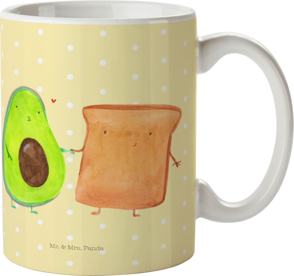 Mr. & Mrs. Panda Teetasse Avocado Toast - Gelb Pastell - Geschenk, Kaffeepott, Hochzeit, Kaffeetasse, Liebe, Keramiktasse, Becher, Freundin, Toastb...